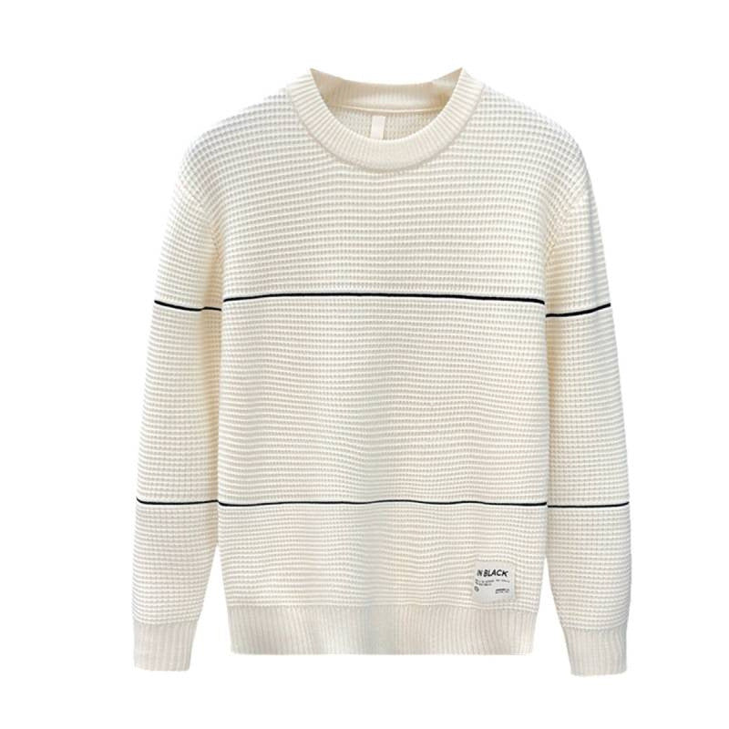 Unisex Strukturierter Waffelstrick-Pullover mit feinen Kontraststreifen Chichicherry