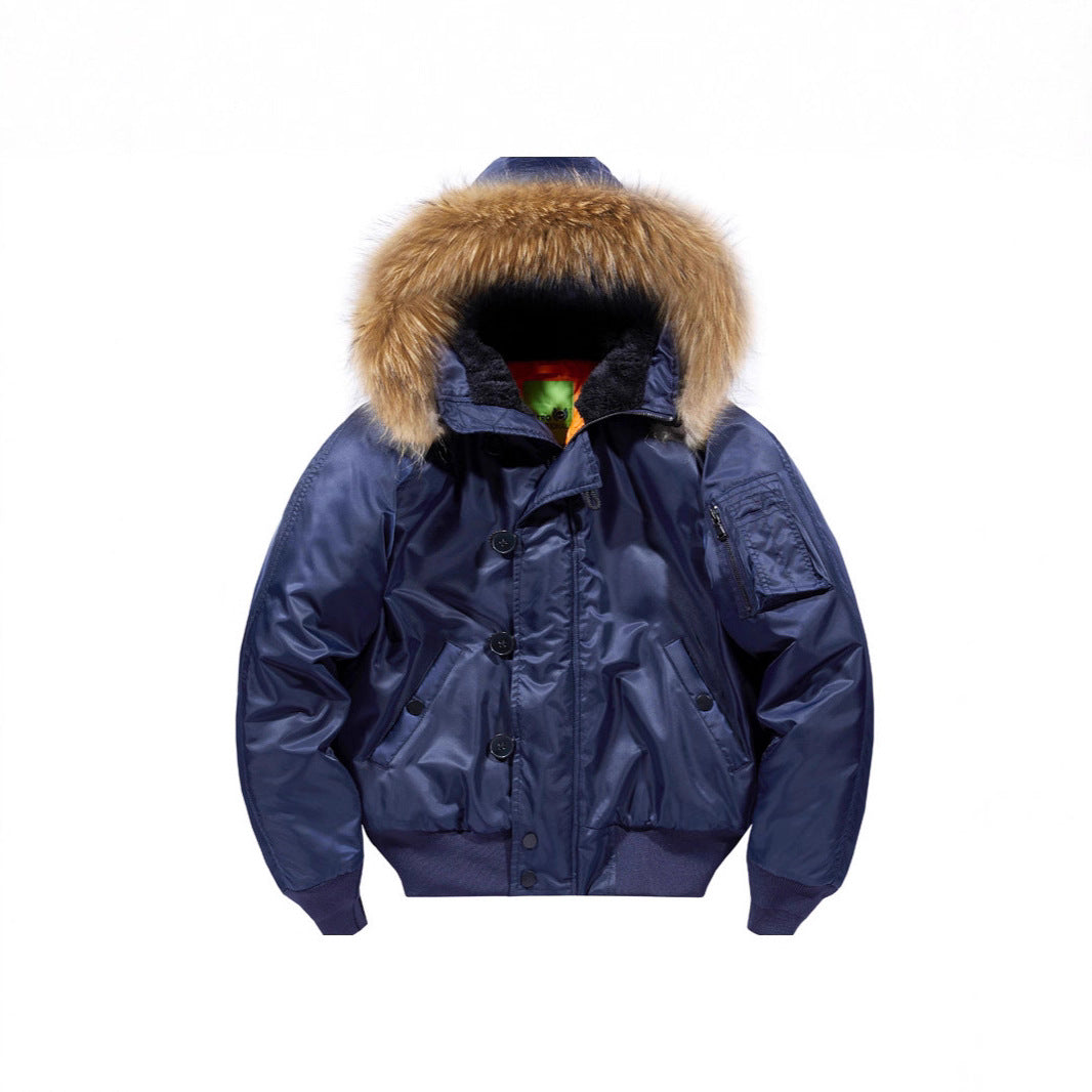 Men's insulated bomber jacket with removable faux fur hood and thermal lining Chichicherry