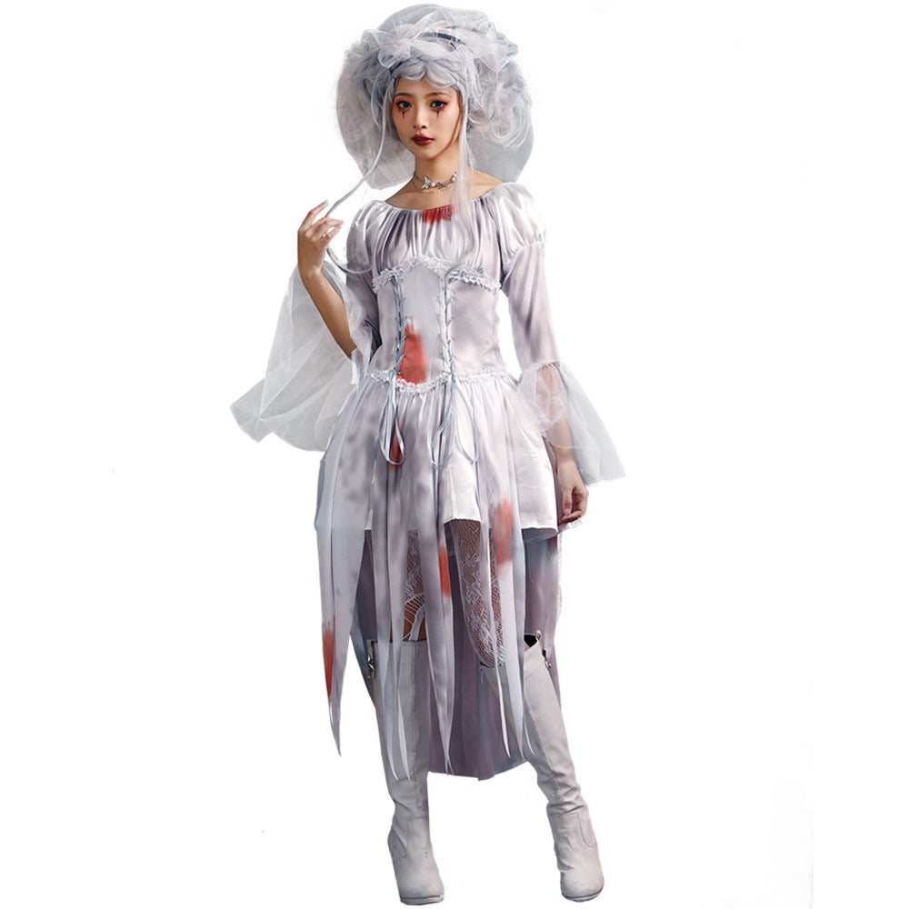 Men's Creepy Ghost Costume with Stylish Hat and Torn Details Chichicherry
