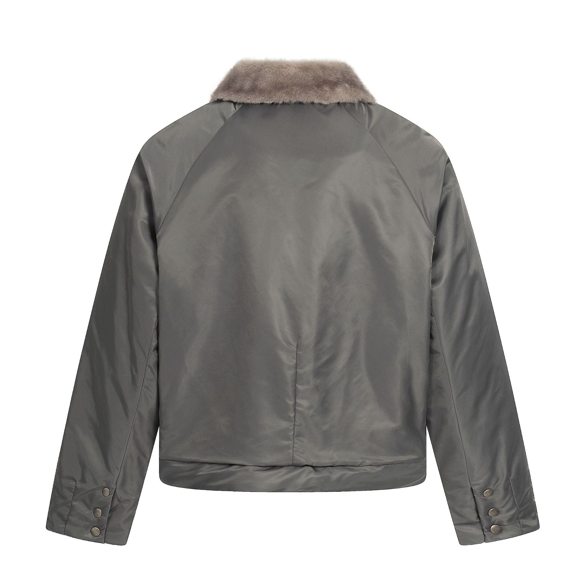 Women's Short Cut Quilted Blouson with Woven Fur Collar Chichicherry