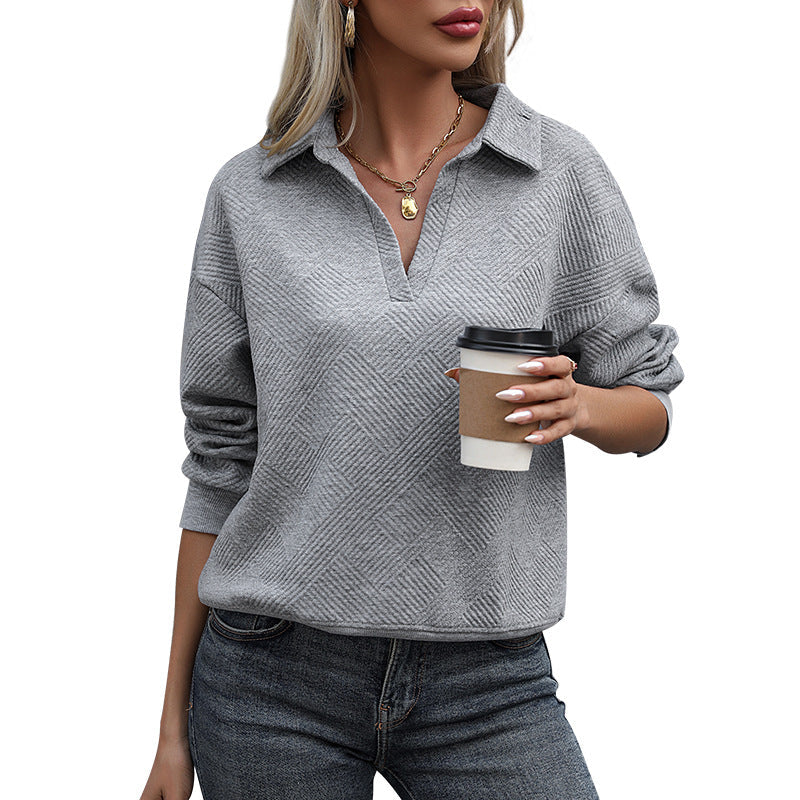 Women's fine structure pullover with polo collar, diamond honeycomb structure and cufflinks Chichicherry