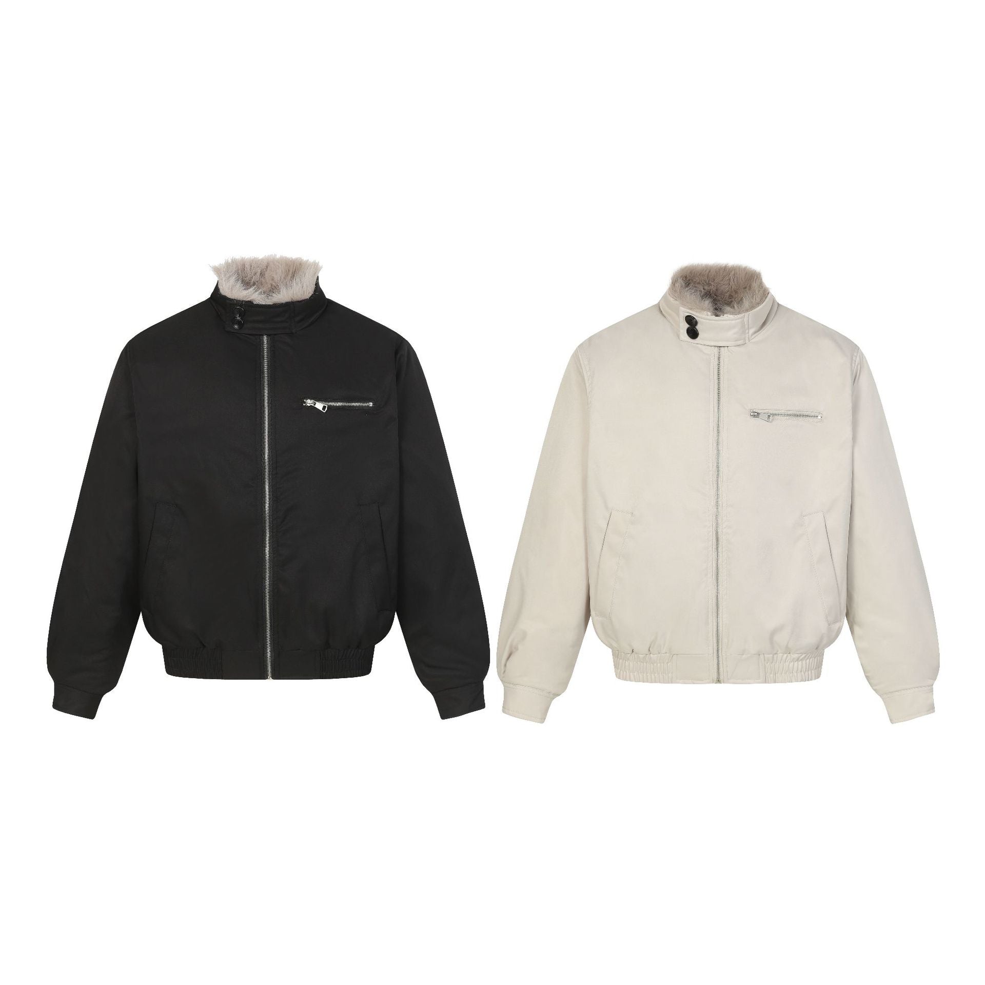 Men's short bomber-style jacket with quilted insulation and faux fur stand-up collar Chichicherry