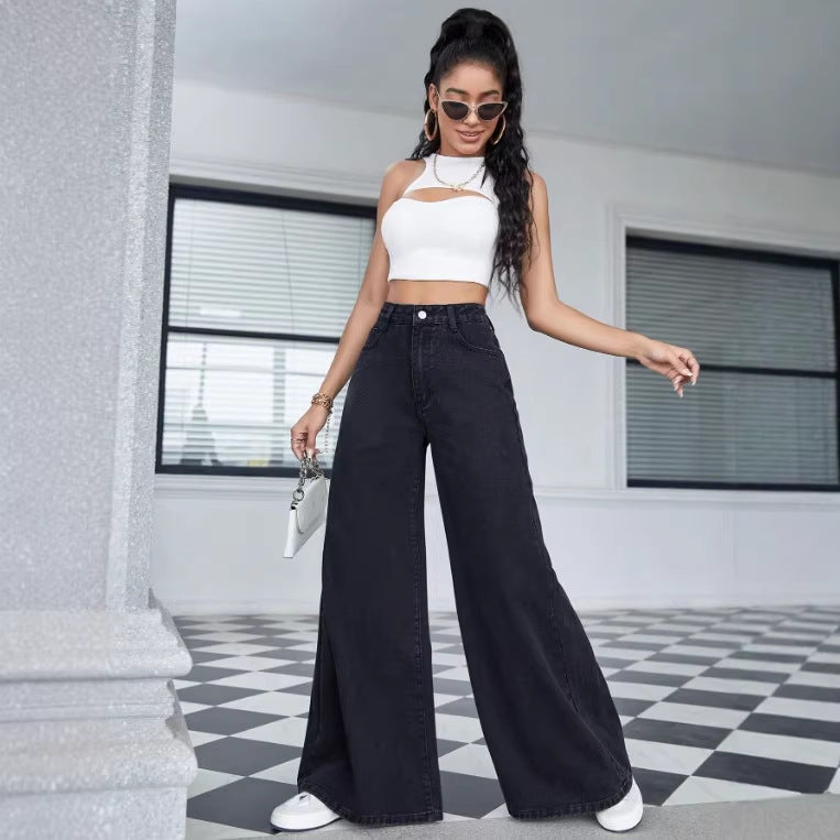Ladies High-Waisted Ultra-Wide Palazzo Jeans made of Denim with Wide Leg Chichicherry