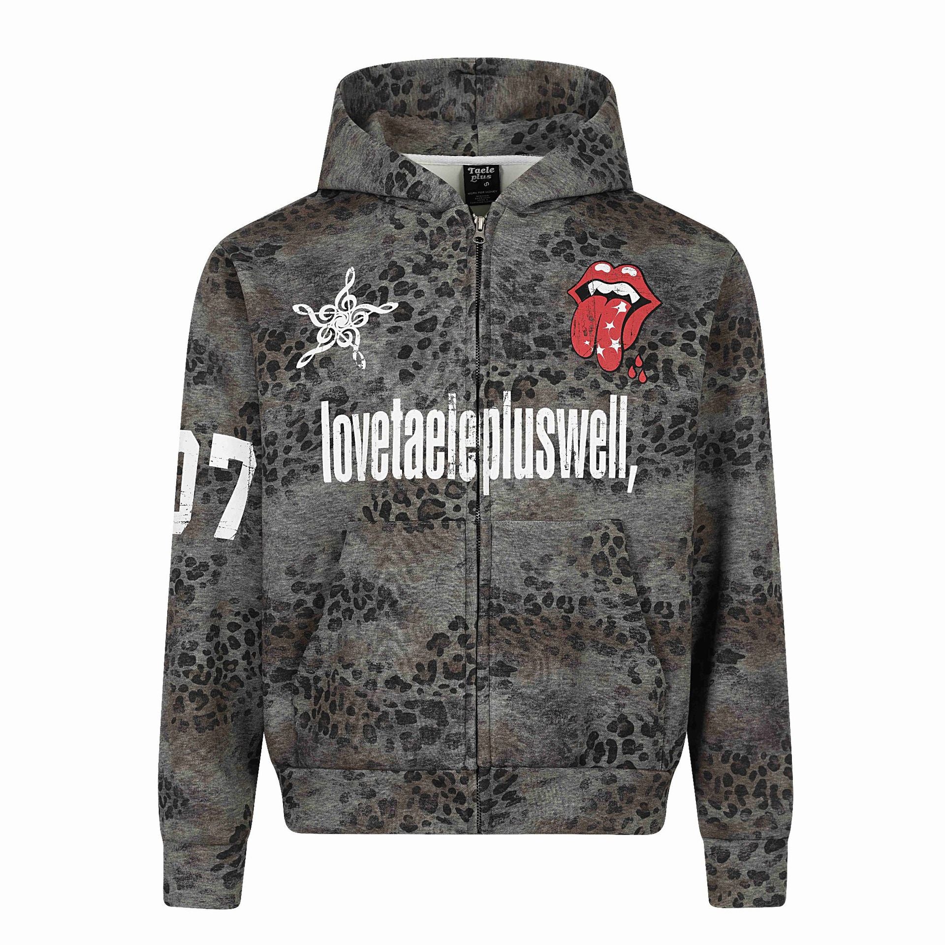 Women's hoodie jacket with full zip, leopard print and large graphic prints Chichicherry