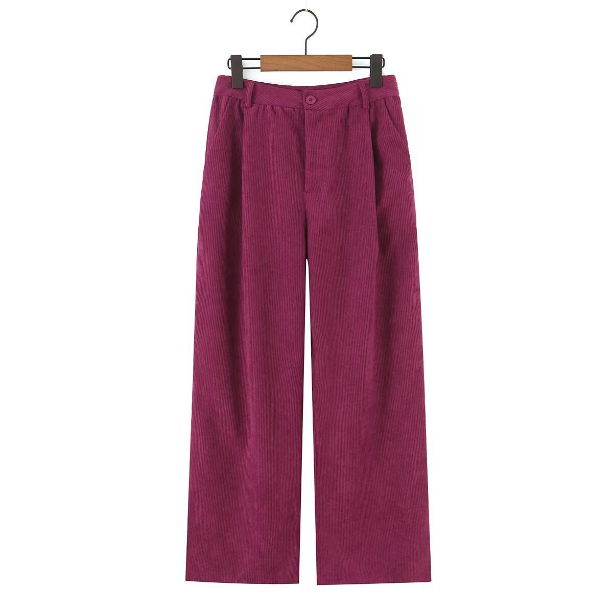 Women High-Waisted Cord Pants with Wide Leg and Pleats Chichicherry