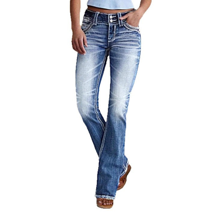 Women tight High-Waist Skinny Jeans with visible contrast stitching Chichicherry