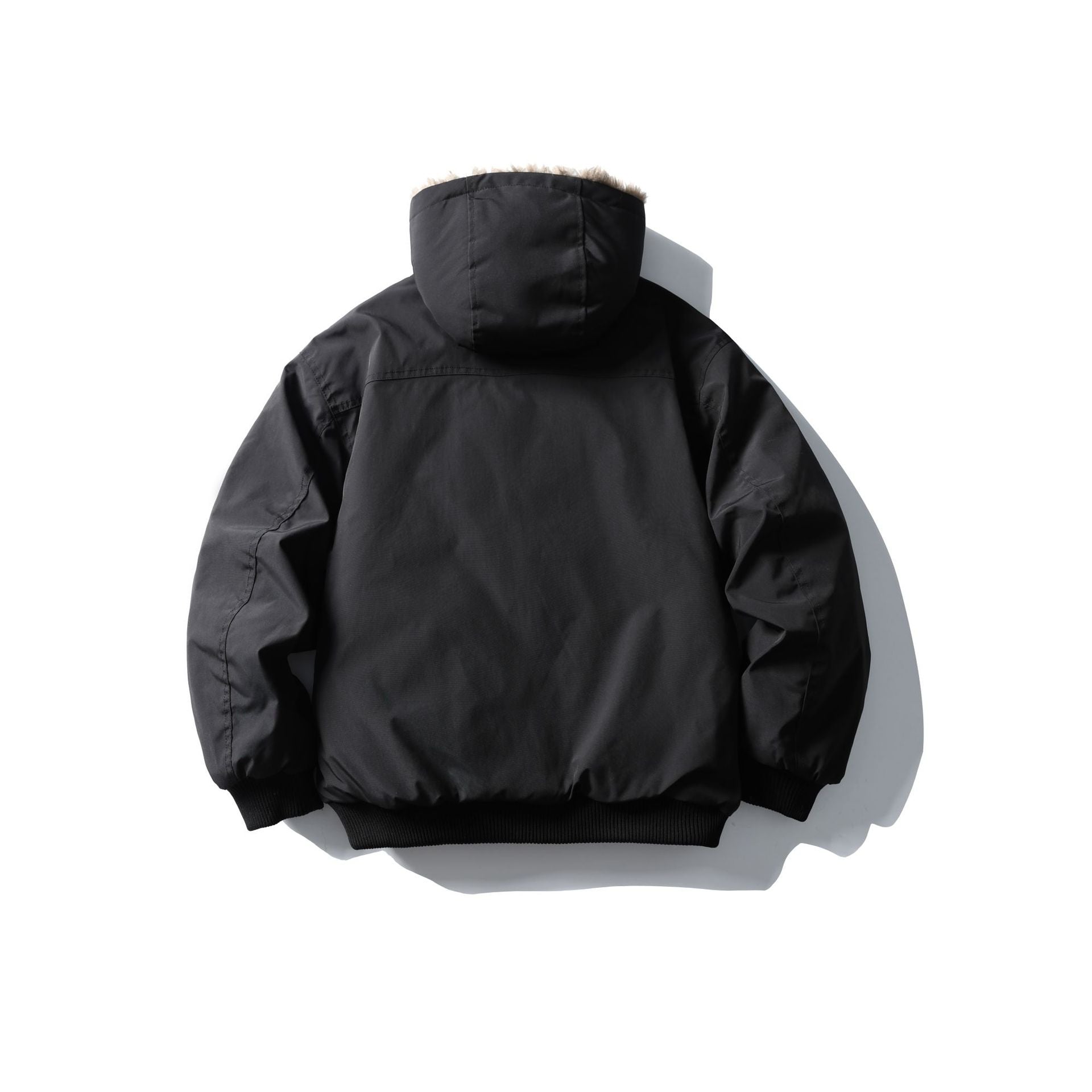 Unisex Boxy-padded short jacket with hood and faux fur trim Chichicherry