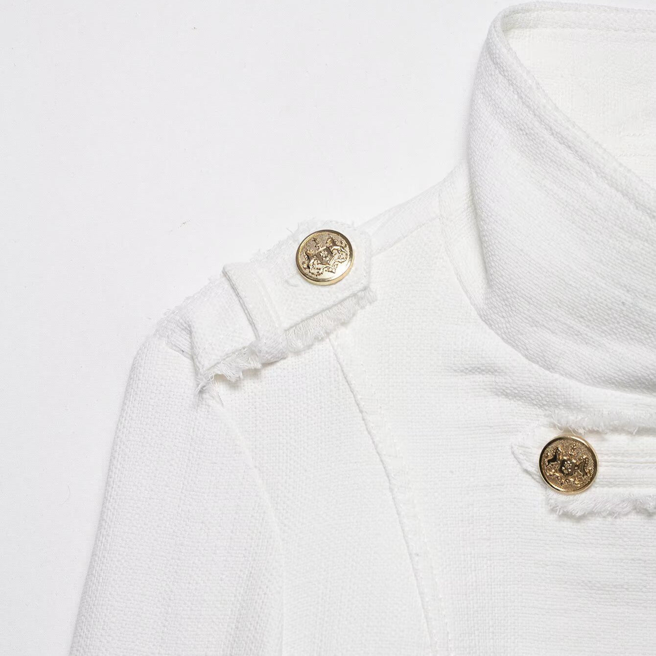 Ladies short jacket in nautical style with double-breasted decorative button placket and stand-up collar Chichicherry