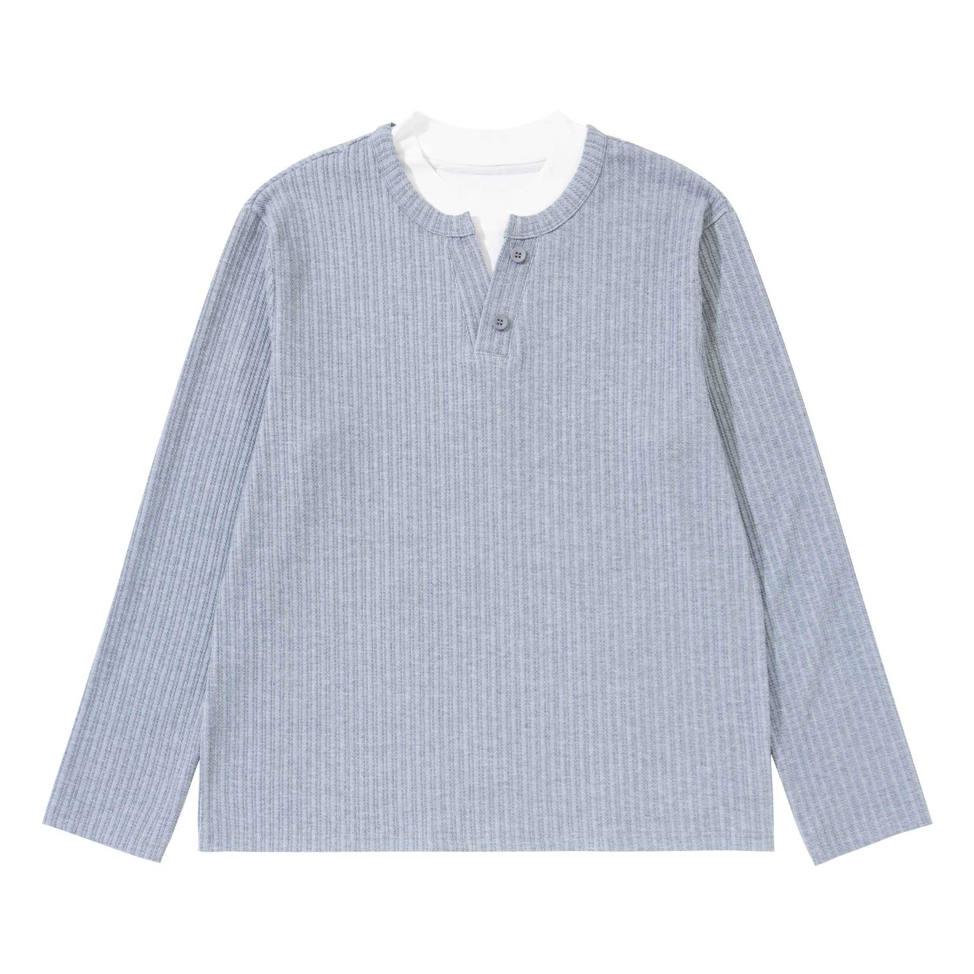Unisex fine structured ribbed sweater with Henley neckline Chichicherry