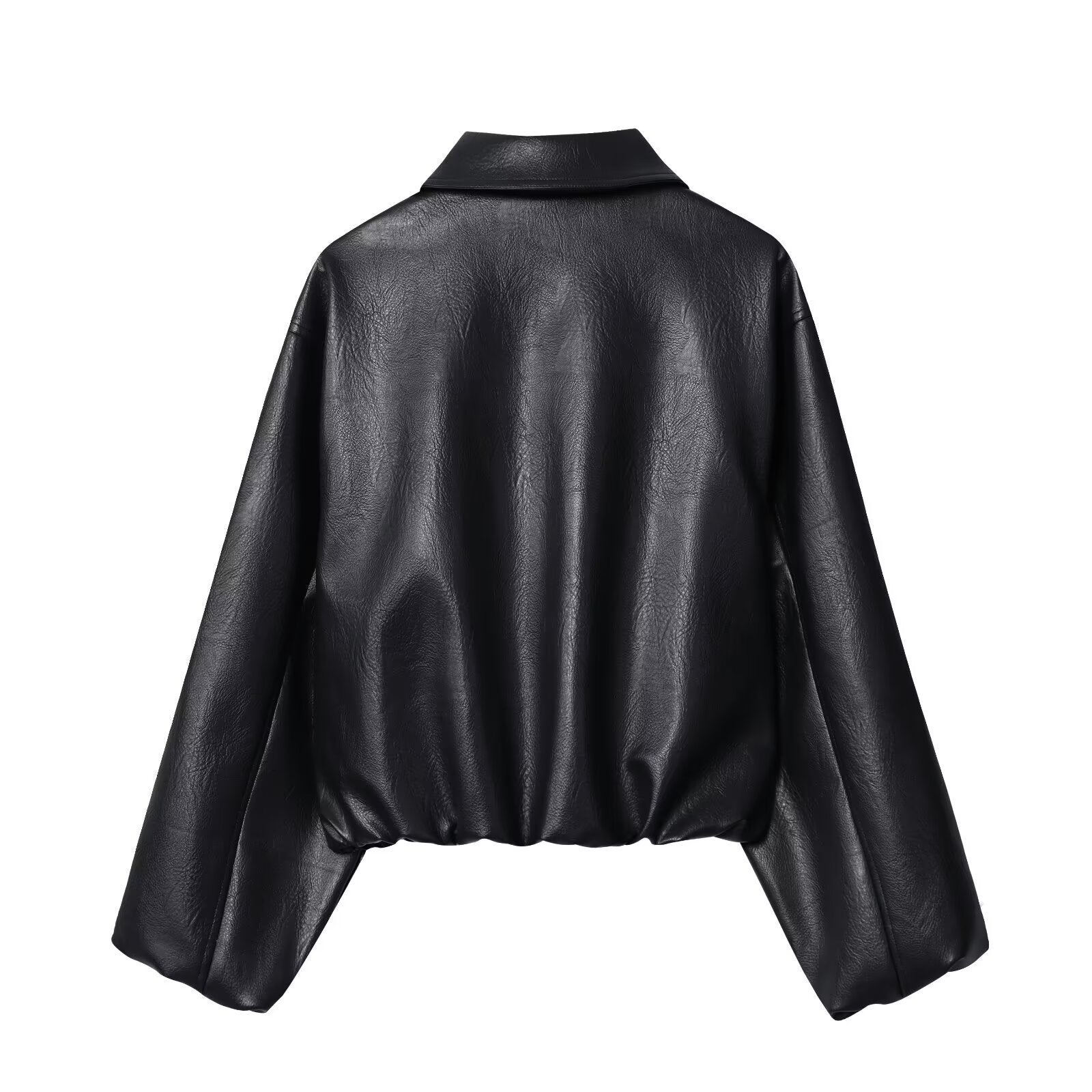 Women's short jacket in boxy look made of vegan leather with concealed zipper Chichicherry