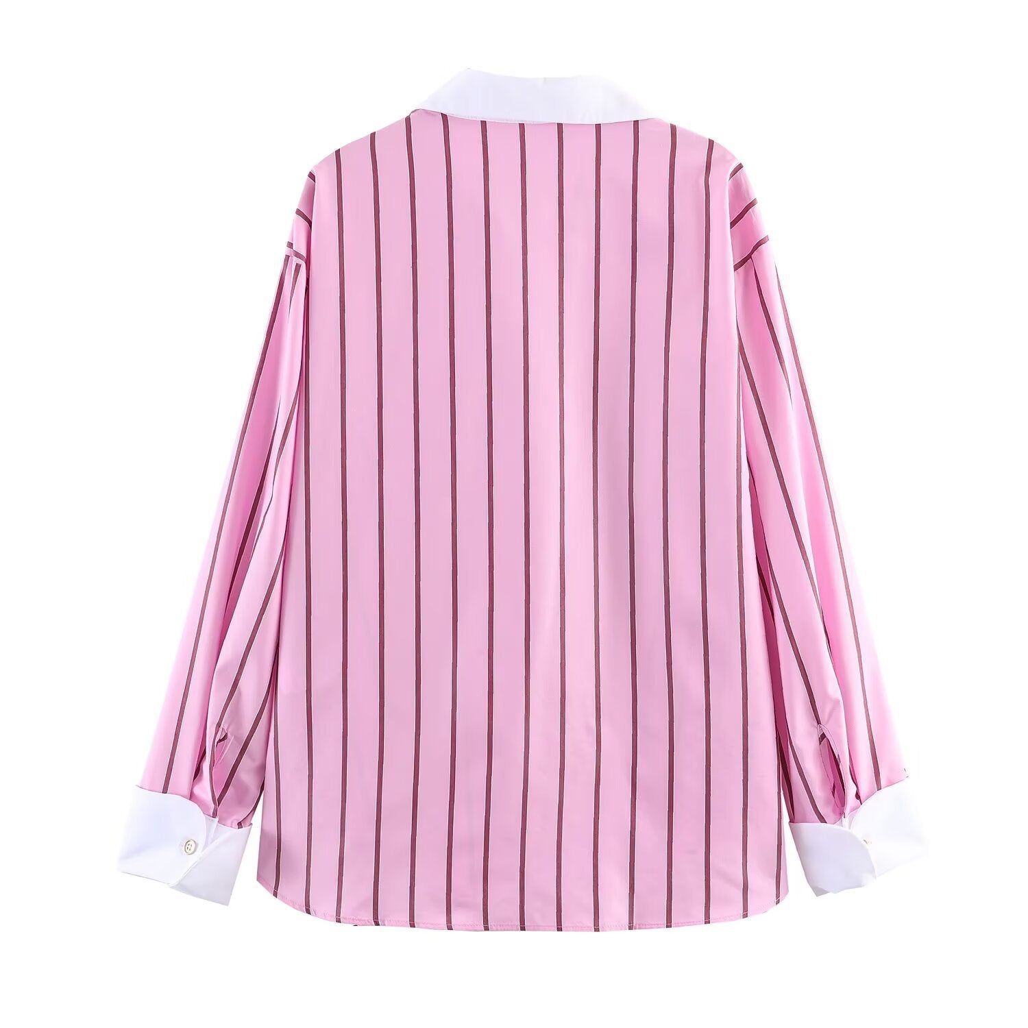 Women Striped Oversized Blouse with Contrasting Kent Collar and Cuffs Chichicherry