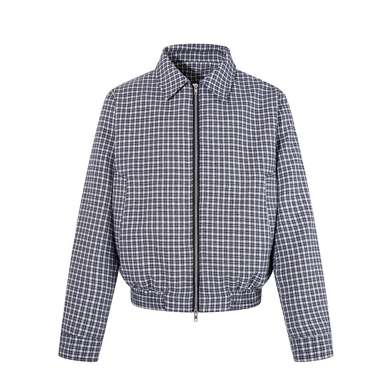 Women's Short-Cut Checked Zip Jacket with Elastic Cuff Chichicherry