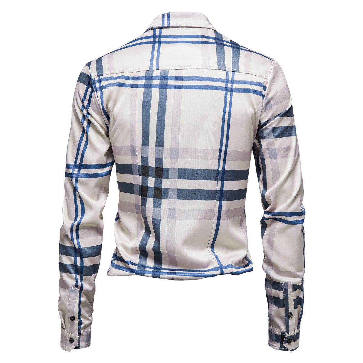 Men's Checked Slim-Fit Business Shirt with Shark Collar and Fine Shine Chichicherry