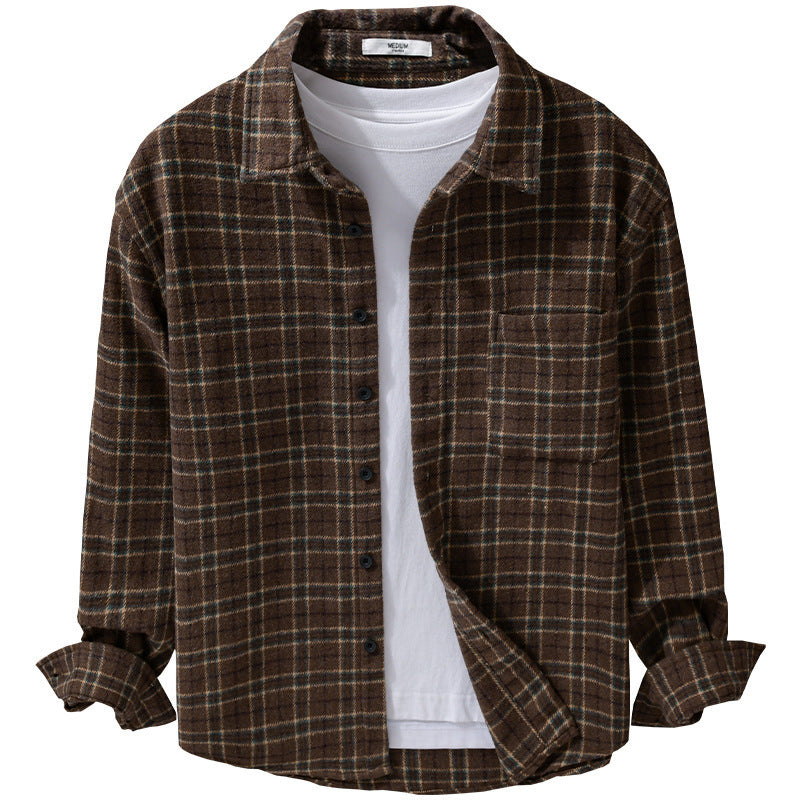 Men's Loose Flannel Shirt Jackets Overshirt with Soft Touch and Patches Chest Pocket Chichicherry