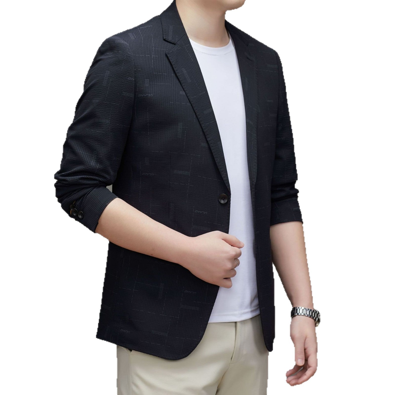 Men's blazer in a slim fit made of textured fabric with rolled-up sleeves Chichicherry