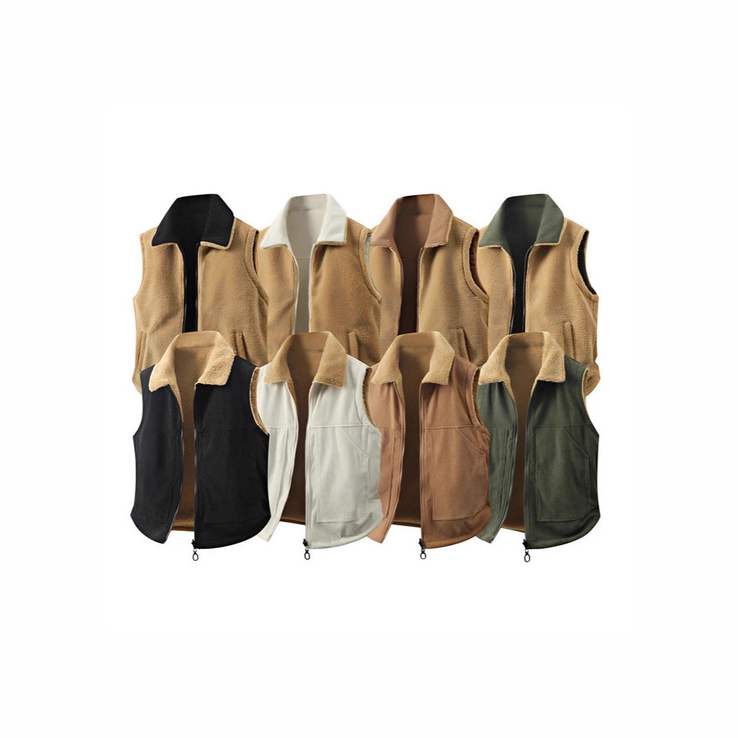 Women's Sleeveless Teddy Fleece Vest with Stand Collar and Full-Length Zipper Chichicherry