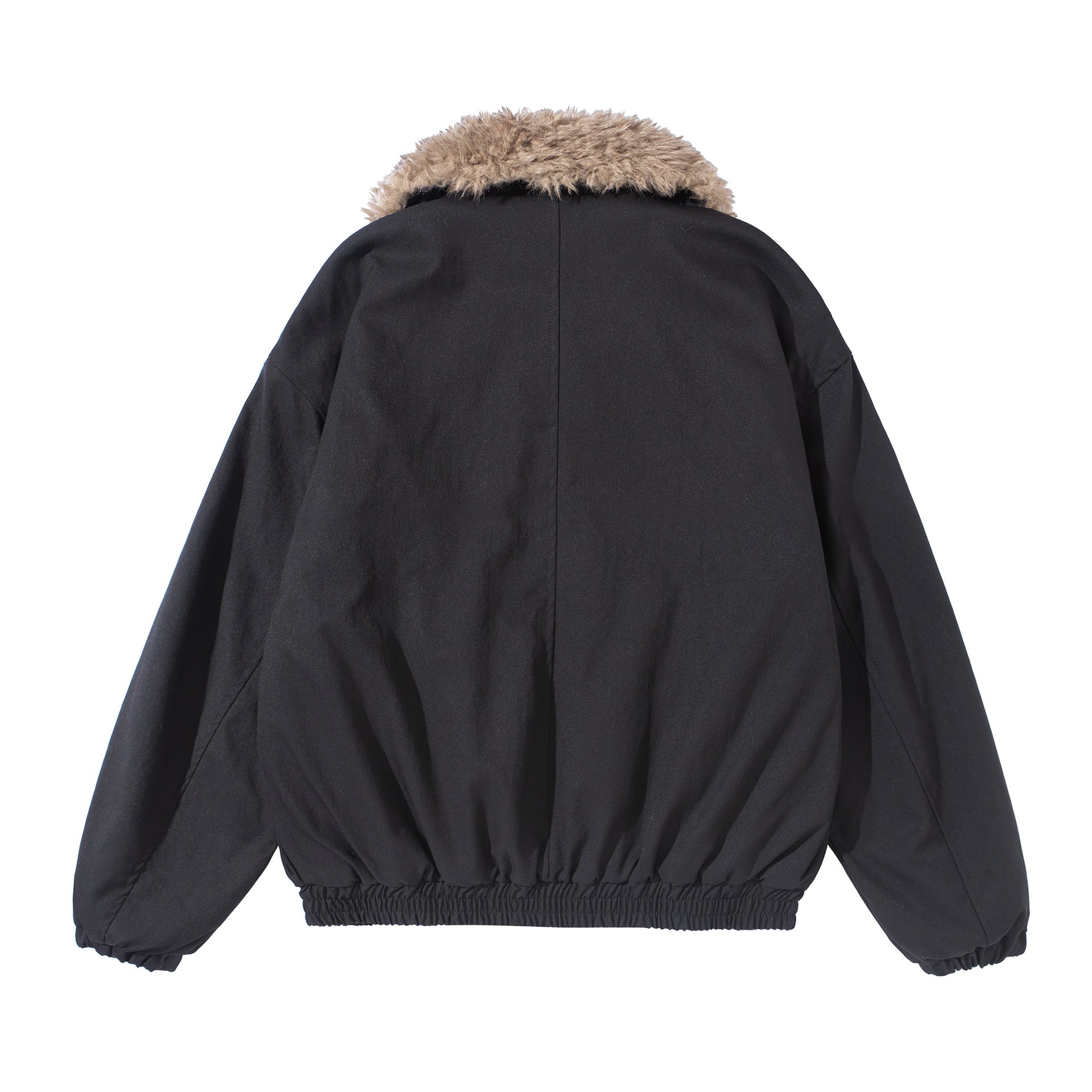 Women's short jacket with voluminous faux fur collar, kangaroo pockets, and elastic hem Chichicherry