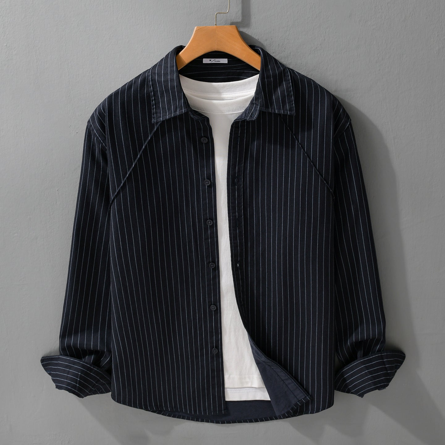 Men's Lightweight Striped Overshirt with Kent Collar and Raglan Sleeves Chichicherry