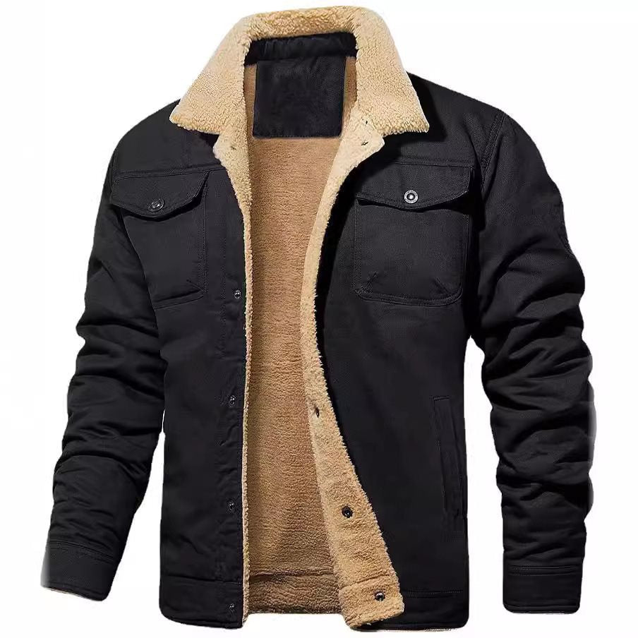 Men's Sherpa-lined canvas trucker jacket with teddy fur lining and shirt collar Chichicherry