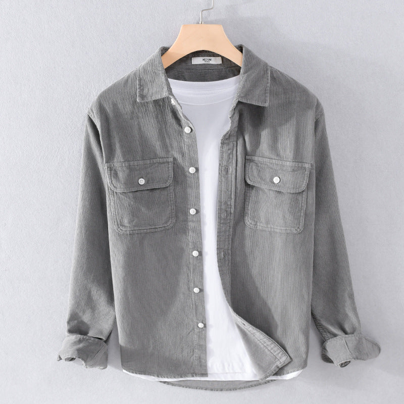 Men's fine cord shirt jacket in worker style with double chest pockets and relaxed fit Chichicherry