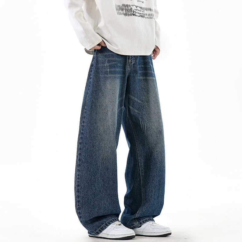 Men's Relaxed Wide-Leg Denim Pants with Extra Wide Leg and Vintage Fade Chichicherry