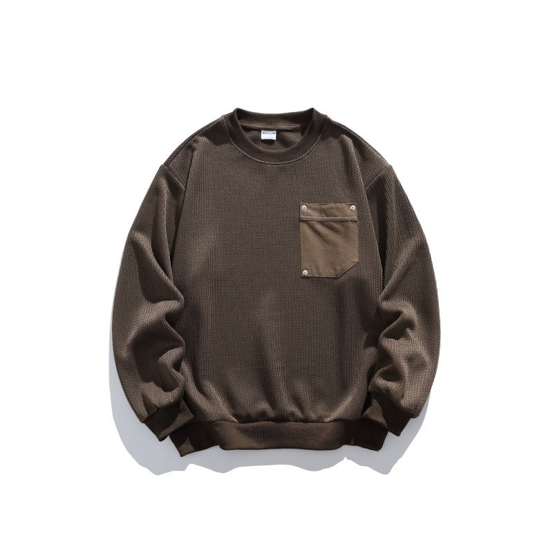Unisex waffle texture sweatshirt with chest pocket and elastic hem Chichicherry