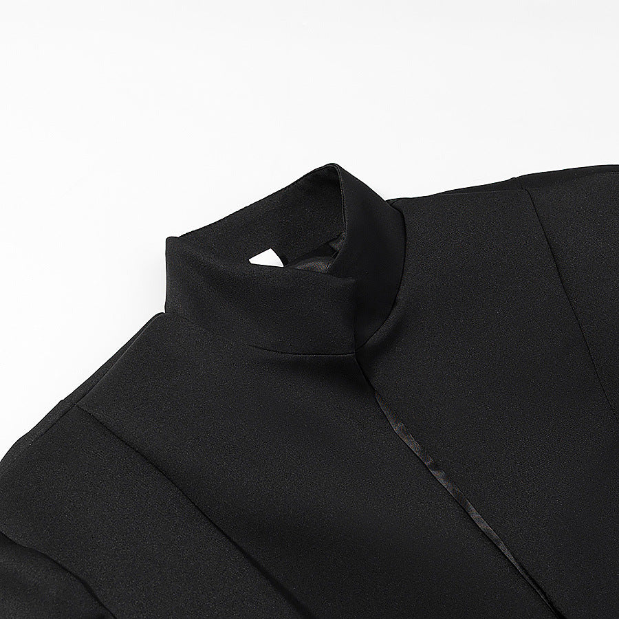 Men's Slim-Fit Blazer Short Jacket with Stand Collar and Minimalist Closure Chichicherry