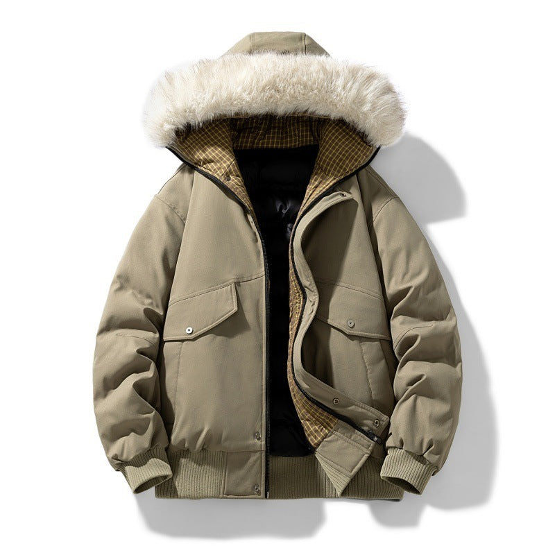 Men's short parka with padded lining, detachable hood, and patch pockets Chichicherry