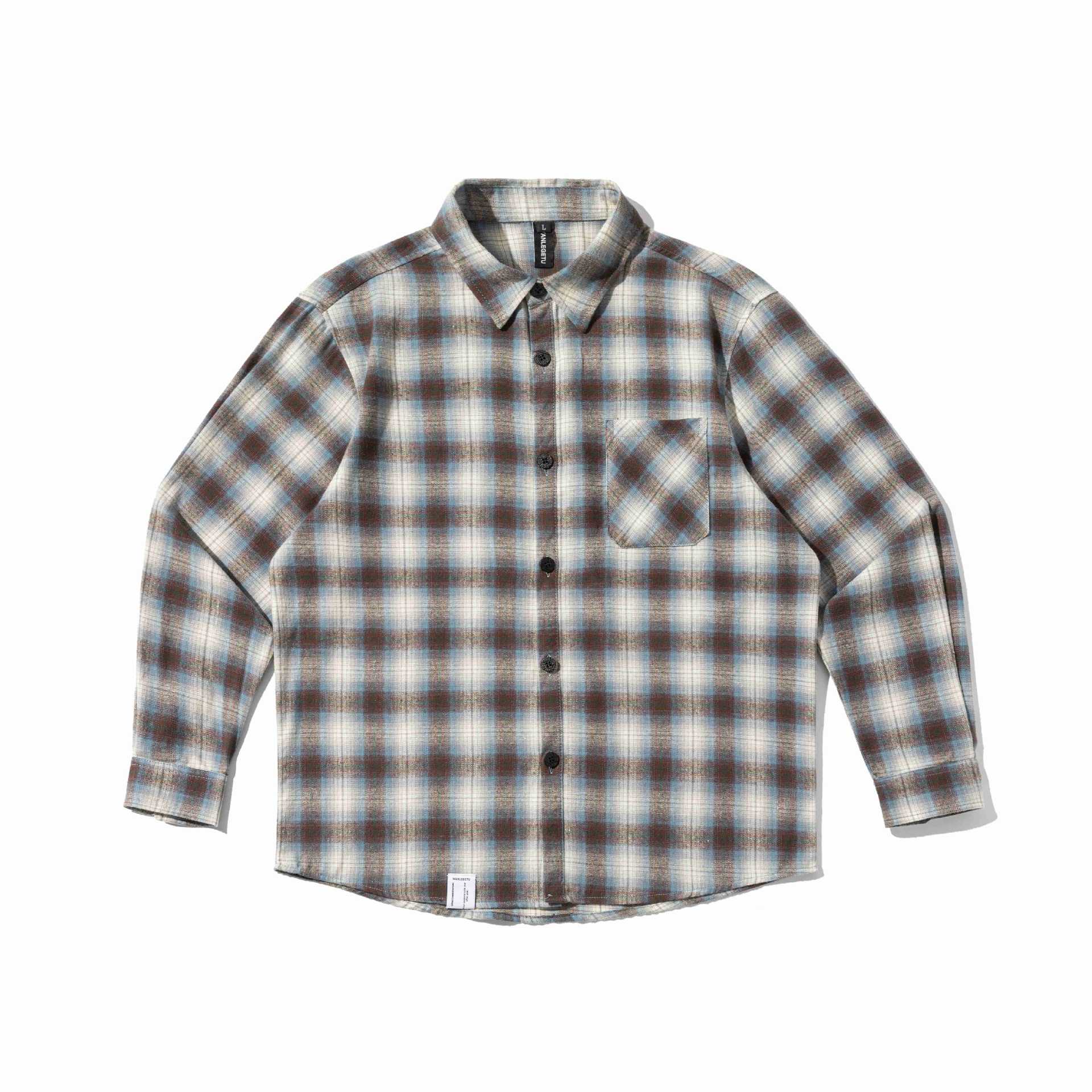 Men's flannel shirt jacket in boxy look with soft brushed finish and chest patch pocket Chichicherry