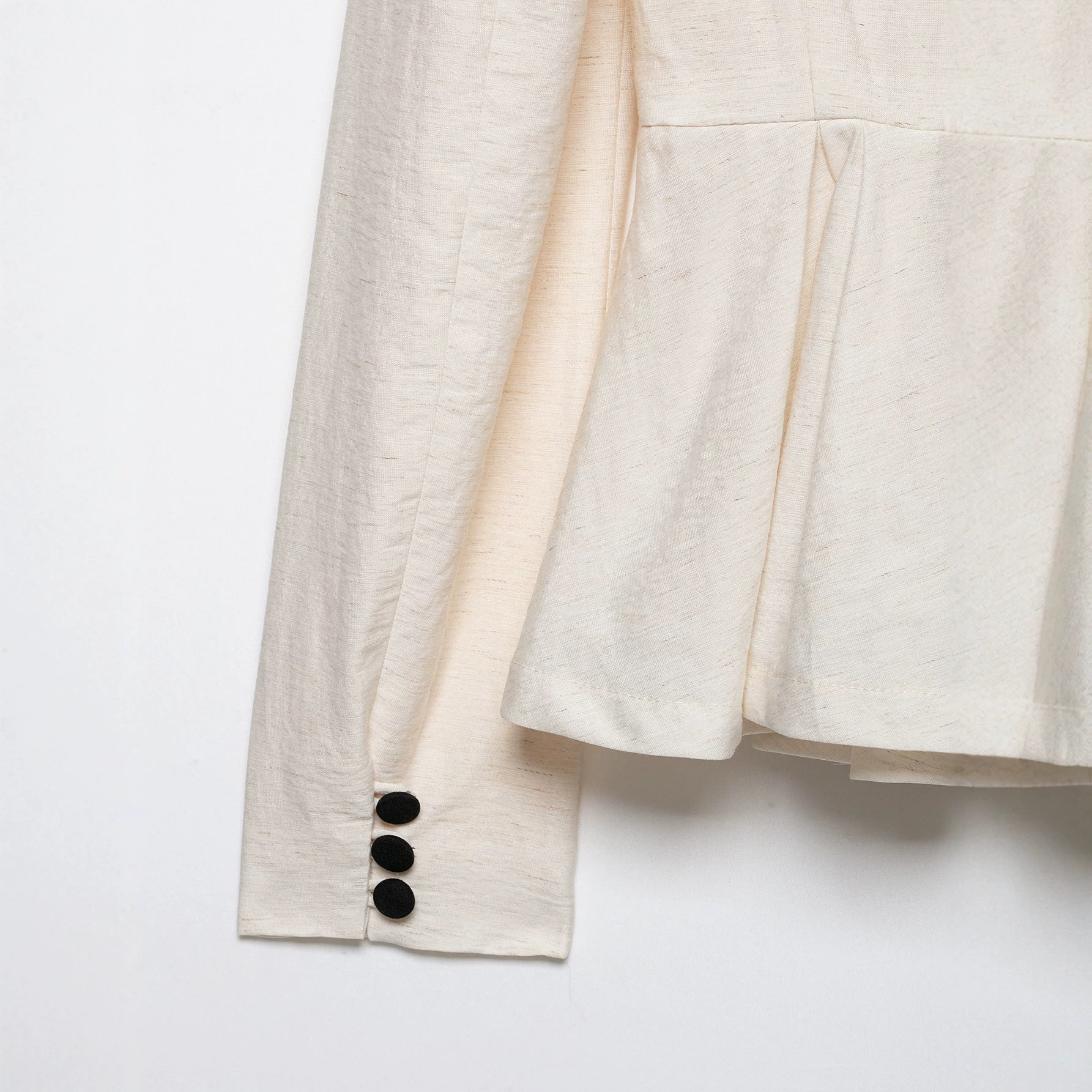 Women Tailored Blazer Jacket with Deep V-Neck, Pleated Peplum and Decorative Button Placket Chichicherry