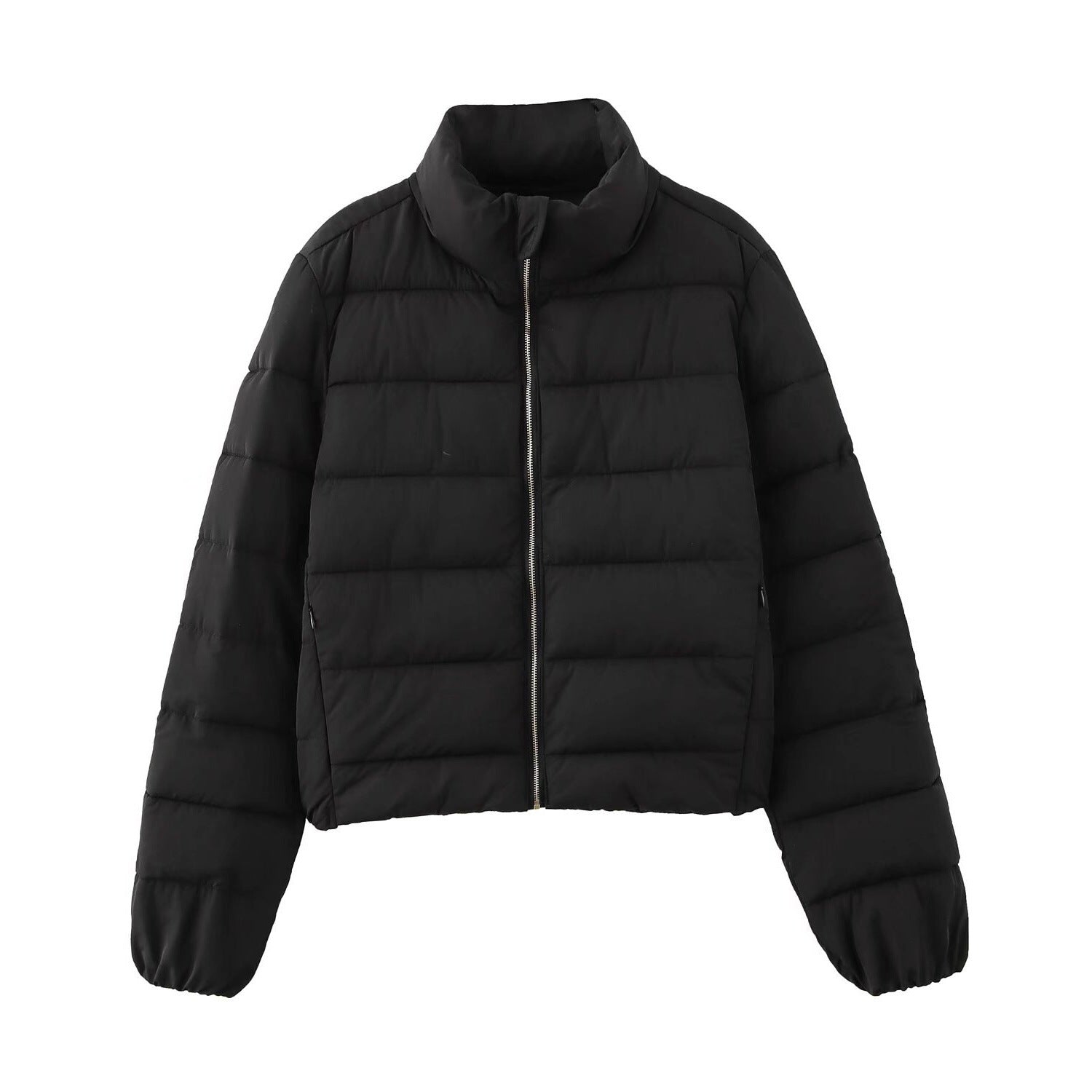 Women's Short Quilted Jacket with Stand-Up Collar, Zipper and Elastic Cuffs Chichicherry