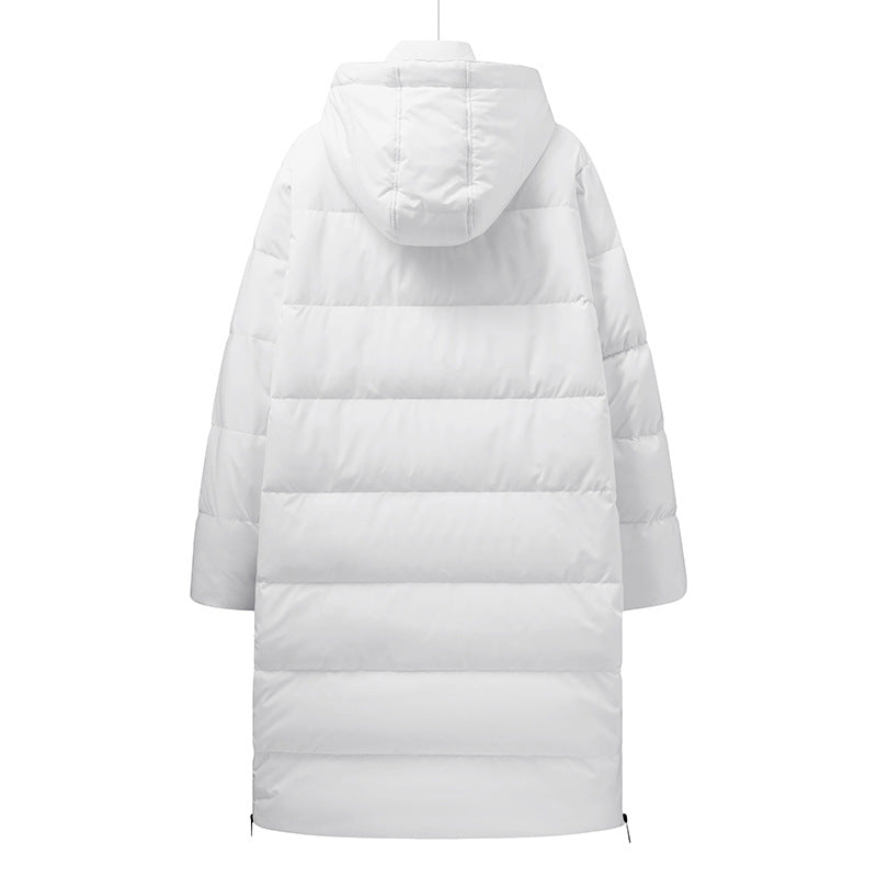 Women's longer minimalist quilted coat with contoured hood and ultra-light thermal filling Chichicherry