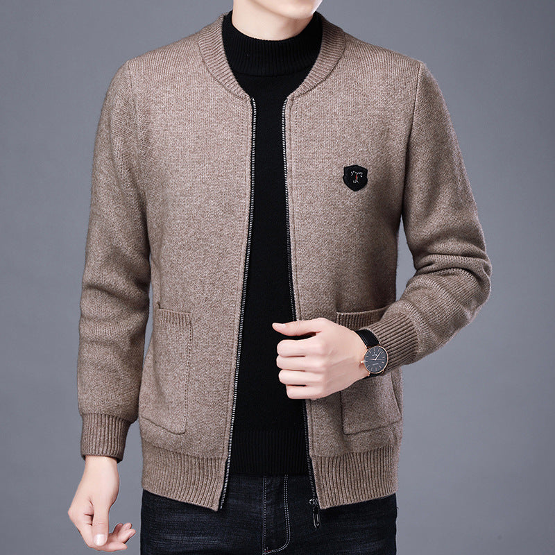 Men's fine-knit cardigan with full zip, chest emblem, and patch pockets Chichicherry