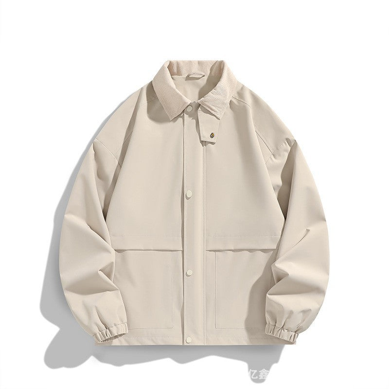 Men's Oversized Utility Jacket with Cord Collar and Snap Front Chichicherry