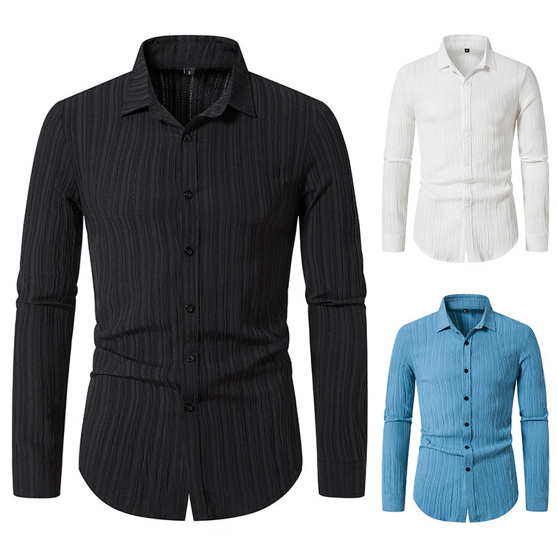 Men's Textured Slim-Fit Shirt with Crinkled Texture and Kent Collar Chichicherry