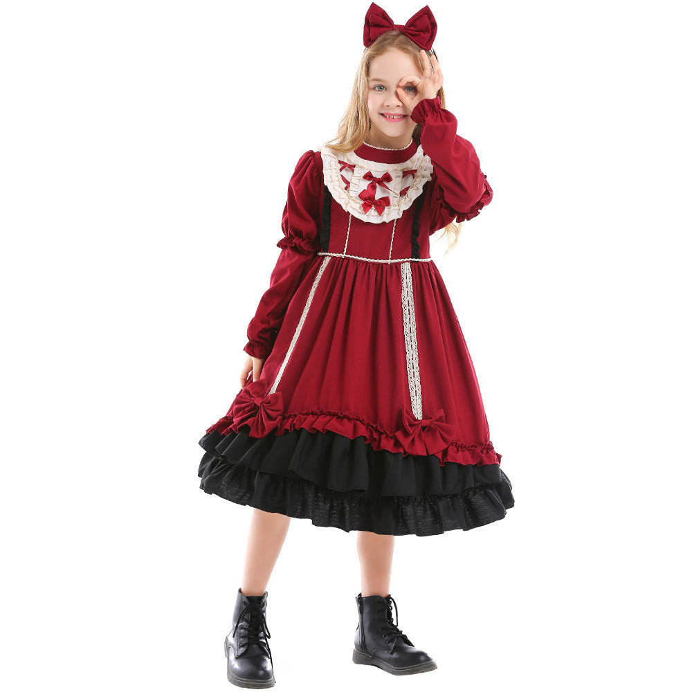 Girls Lolita Dress with Ruffles and Bows Chichicherry