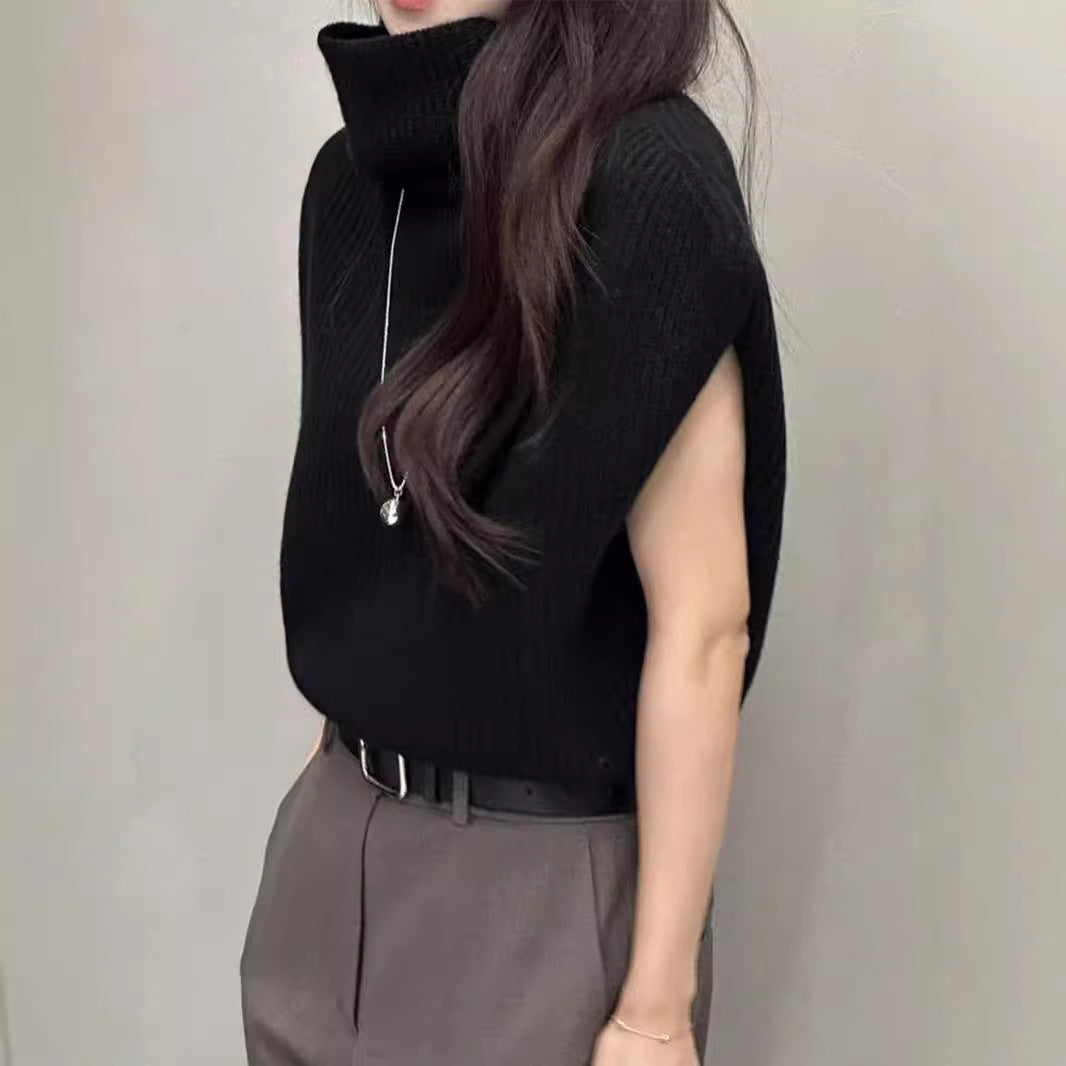 Women’s Knit Sleeveless Vest with Roll Neck and Ribbed Texture Chichicherry