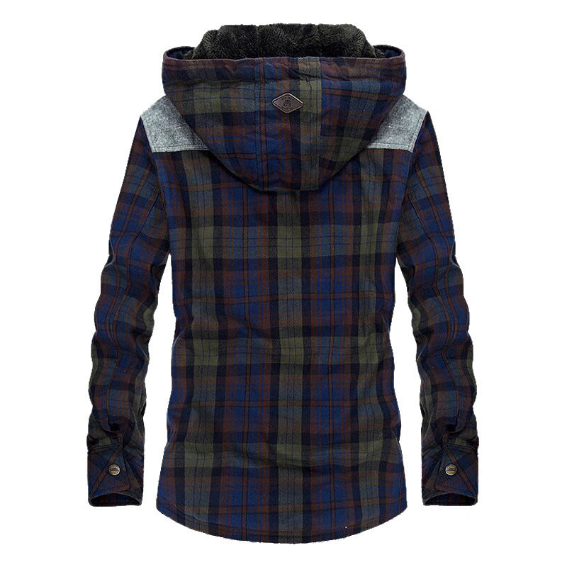 Men's checkered padded shirt jacket with hood and teddy lining Chichicherry