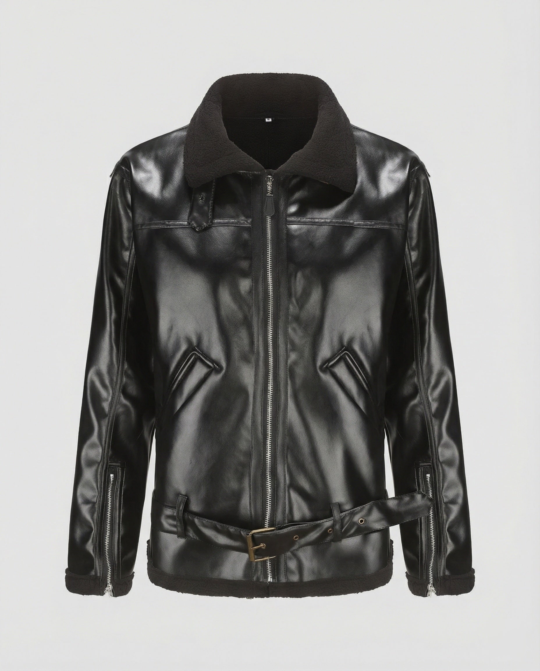 Men's Faux Leather Jacket with Collar
