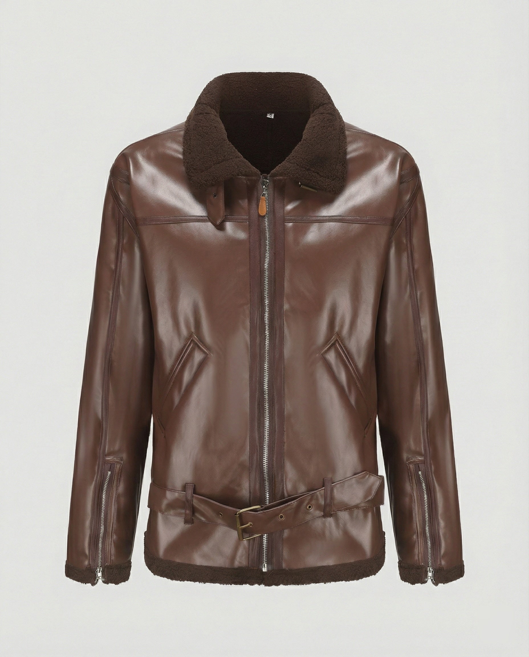 Men's Faux Leather Jacket with Collar