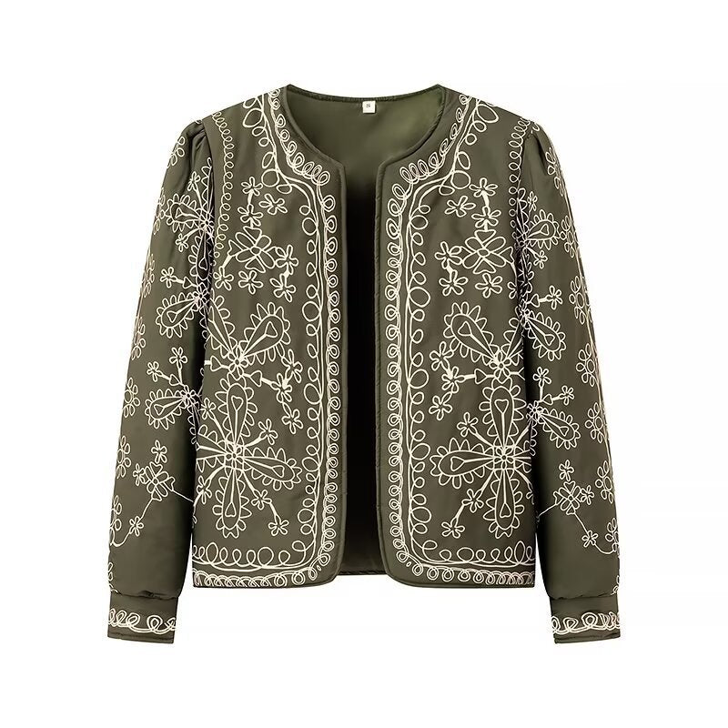 Women Open Blazer Jacket with Floral Allover Print, Round Neckline and Feminine Fit Chichicherry
