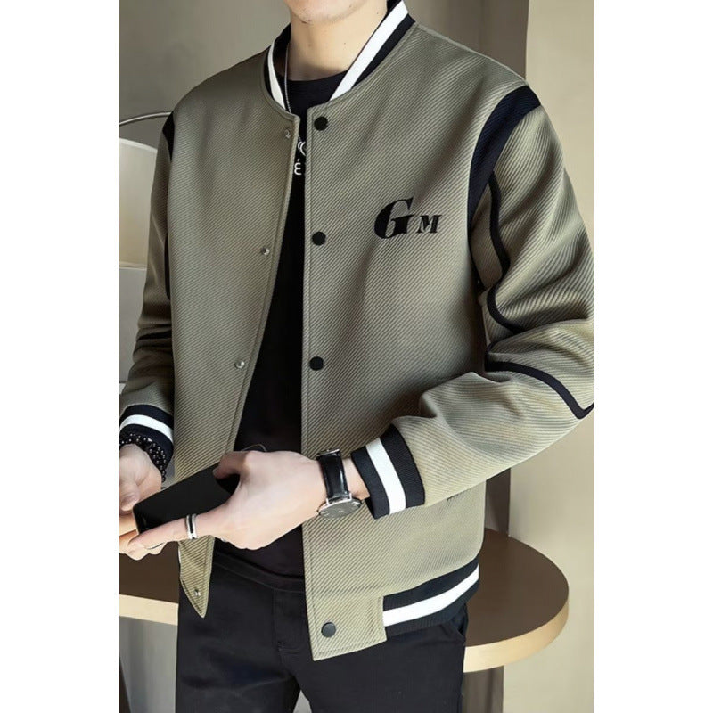 Herren Leichte Varsity-Bomberjacke mit Strukturgewebe, Rippbündchen und Druckknopffront Chichicherry
