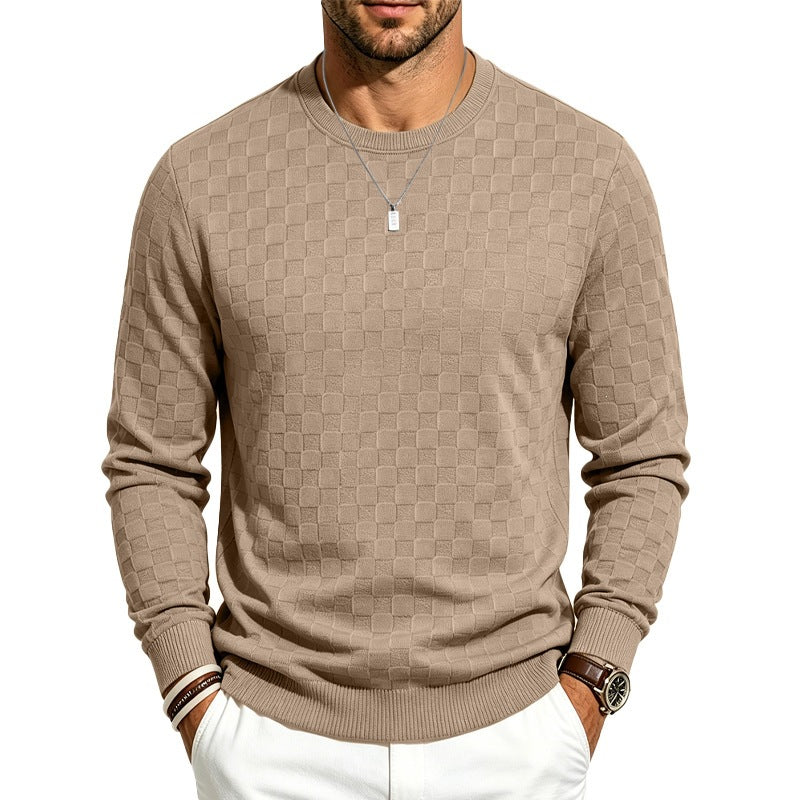Men's fine-knit pullover with check structure and round neckline Chichicherry