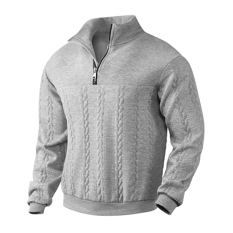 Men's chunky knit half-zip sweater with cable pattern and stand-up collar Chichicherry