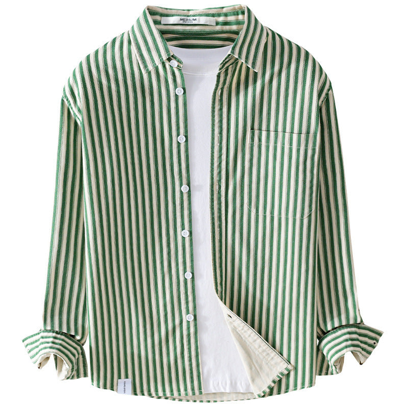 Men's vertical striped linen cotton shirt in relaxed fit with patch chest pocket Chichicherry