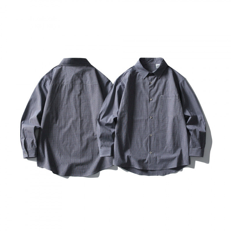 Men's loosely cut oversized shirt with fine Vichy check, chest pocket and rounded hem Chichicherry