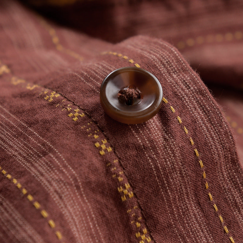 Men's Casual Long Sleeve Overshirt Made of Linen-Cotton Blend with Patch Chest Pocket Chichicherry