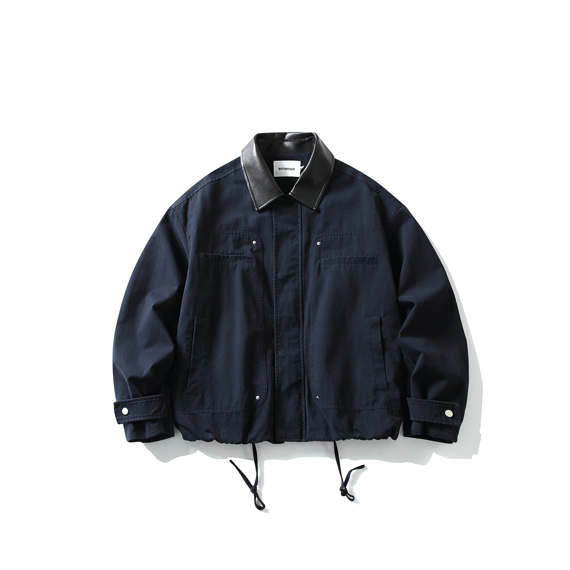 Men's field jacket in boxy cut with leather collar and drawstring Chichicherry