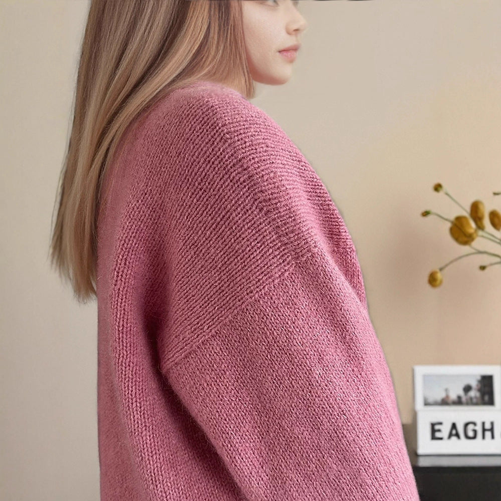 Women Oversized Mohair-Mix Sweater with Loose Silhouette and Ribbed Cuffs Chichicherry