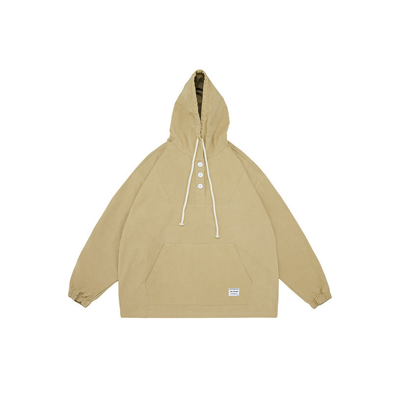 Unisex Oversized Hoodie with Button Placket, Kangaroo Pocket and Elastic Cuffs Chichicherry